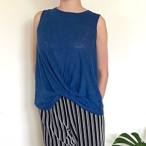 J Jill Love Linen Sleeveless Tank Top Tie Front Blue Shirt Size S